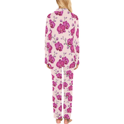 Orchid Purple Pattern Print Design OR04 Women's Long Pajama Set
