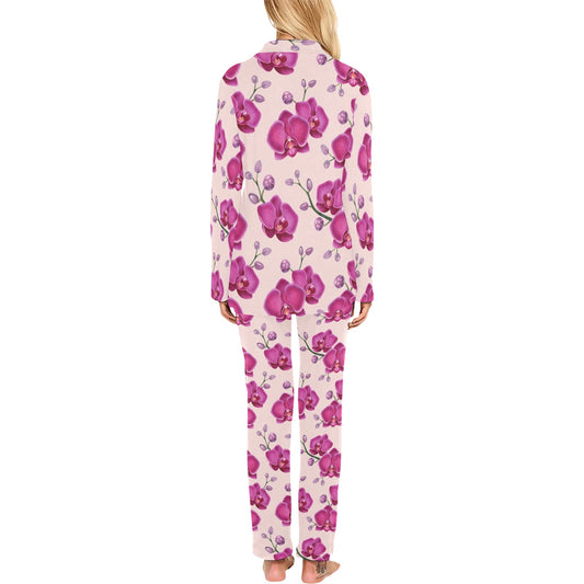 Orchid Purple Pattern Print Design OR04 Women's Long Pajama Set