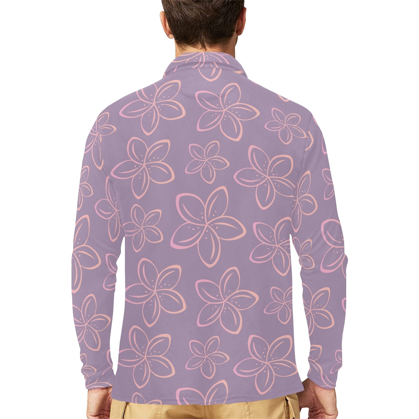 Plumeria Pattern Print Design A01 Long Sleeve Polo Shirt For Men's