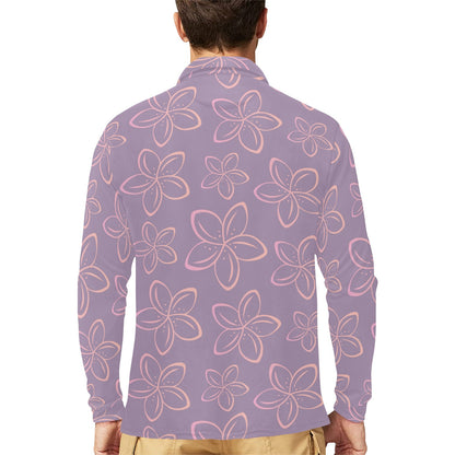 Plumeria Pattern Print Design A01 Long Sleeve Polo Shirt For Men's