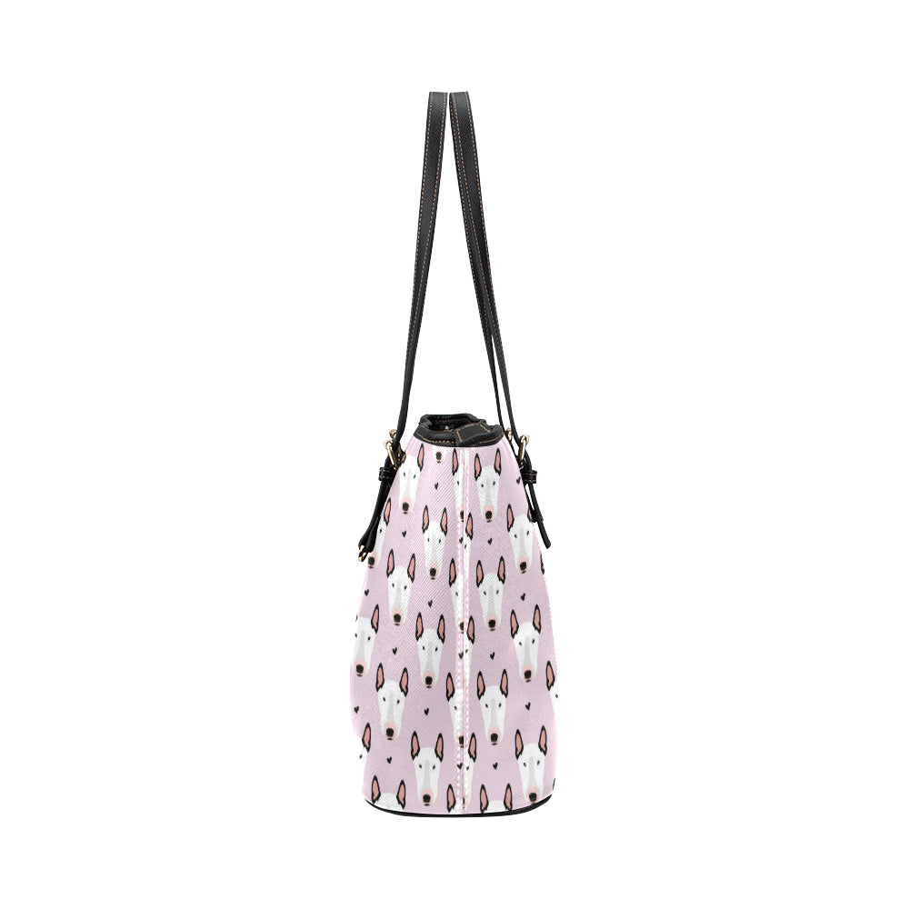 Bull Terrier Pink Print Pattern Leather Tote Bag