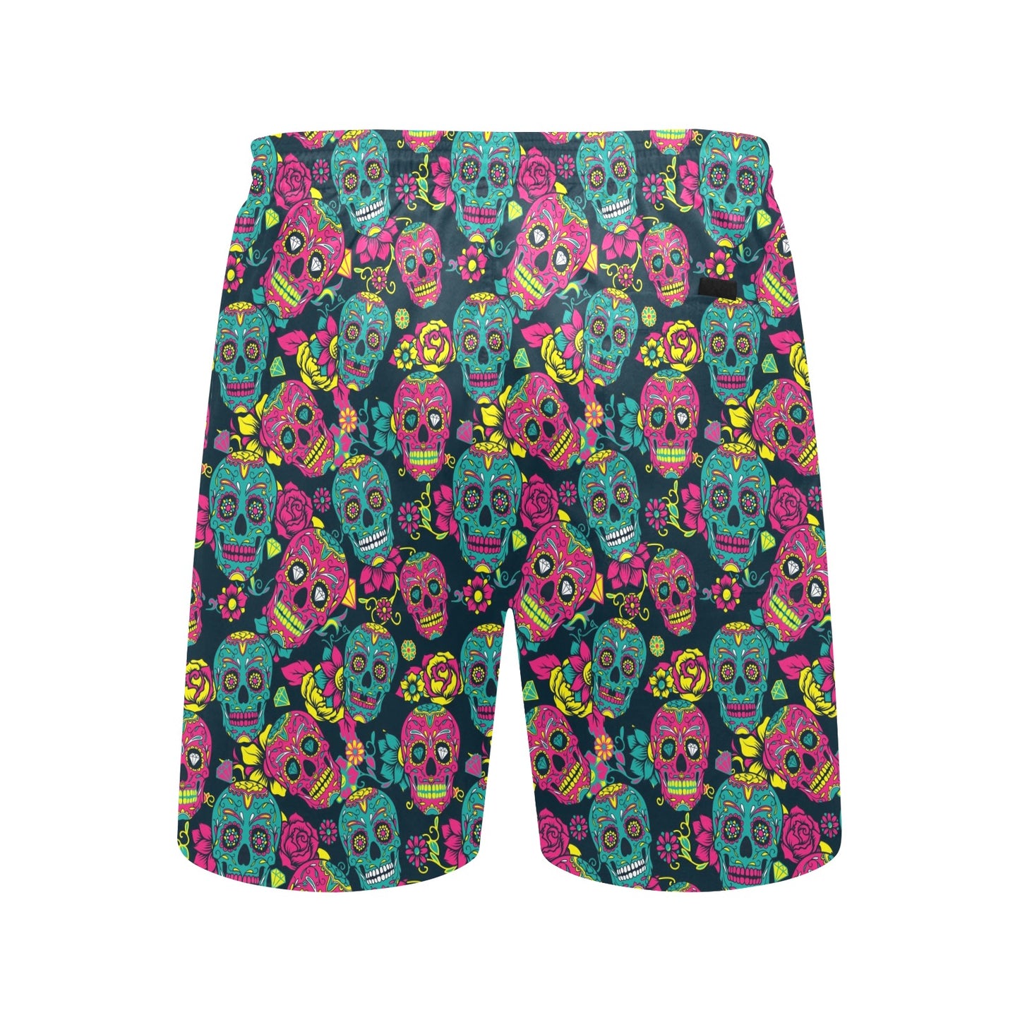 Sugar Skull Floral Design Themed Print Men's Swim Trunks Beach Shorts