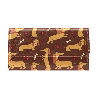 Dachshund Happy Print Pattern Women's Trifold Wallet
