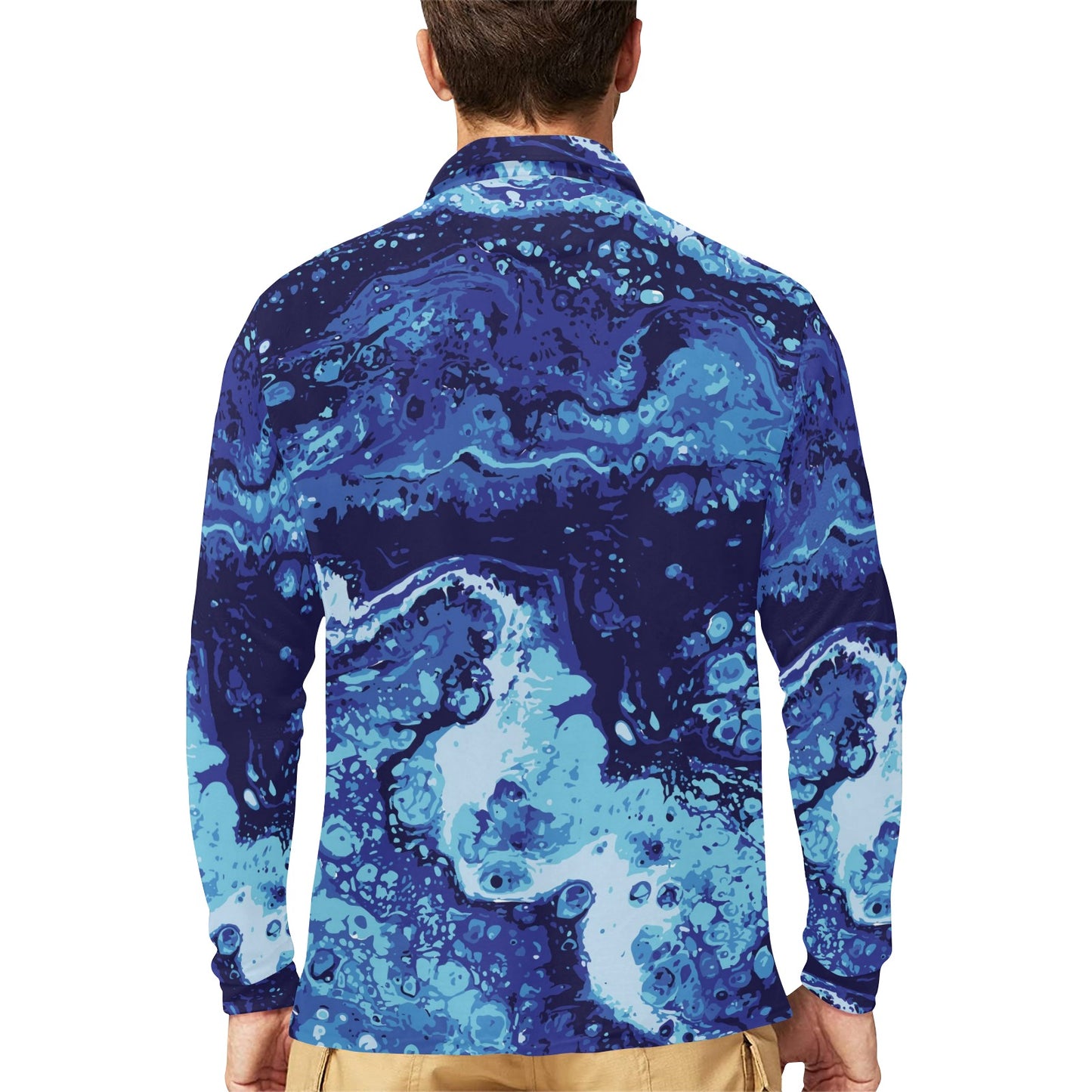 Ocean Liquid Pattern Print Design A03 Long Sleeve Polo Shirt For Men's