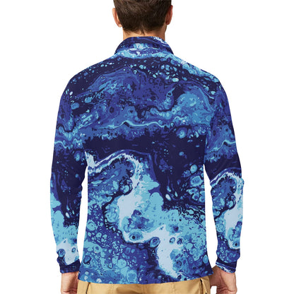 Ocean Liquid Pattern Print Design A03 Long Sleeve Polo Shirt For Men's
