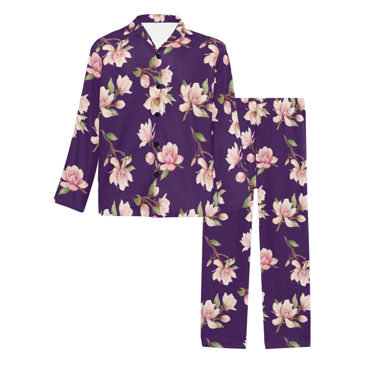 Magnolia Pattern Print Design MAG02 Men's Long Pajama Set