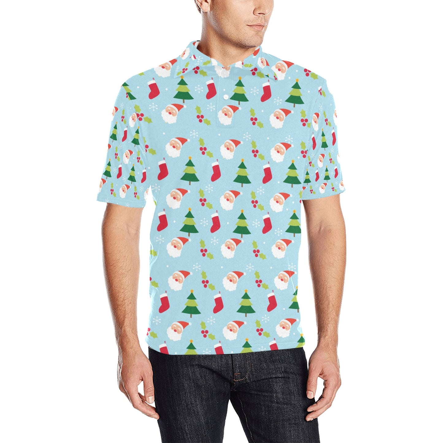 Santa Themed Print Design LKS301 Men Polo Shirt