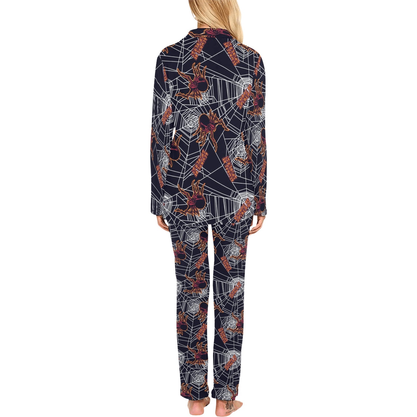Tarantula Spiderwebs Pattern Print Design 01 Women's Long Pajama Set