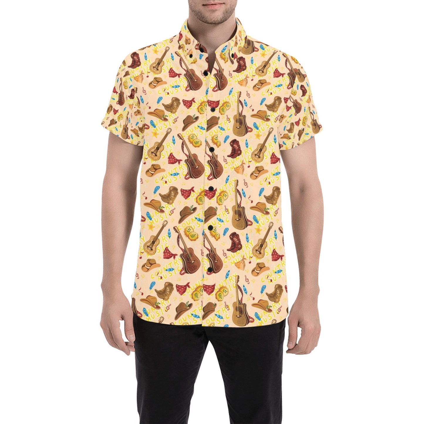 Western Lifestyle Print Design LKS303 Men Short Sleeve Button Up Shirt