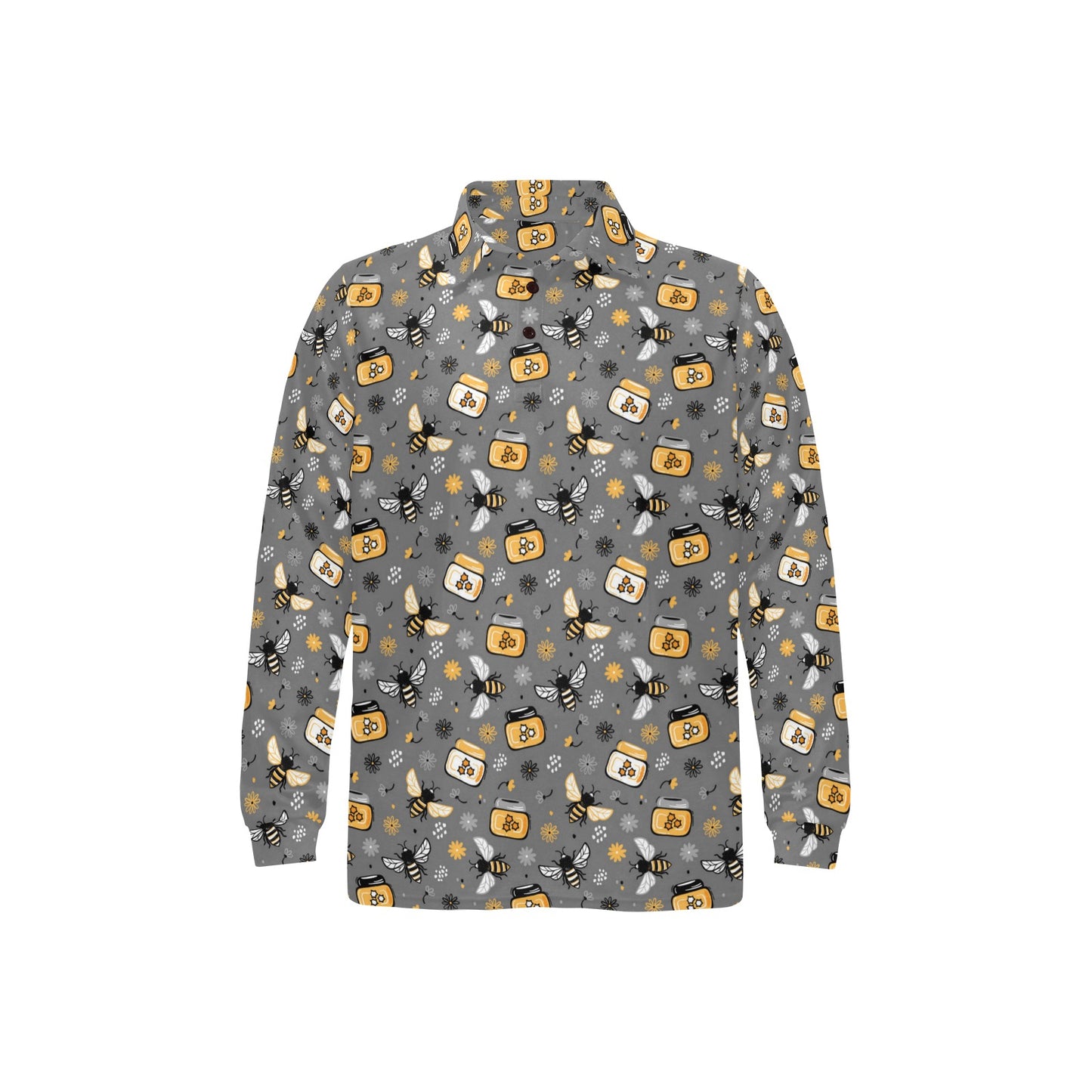 Honey Bee Print Design LKS301 Long Sleeve Polo Shirt For Men's