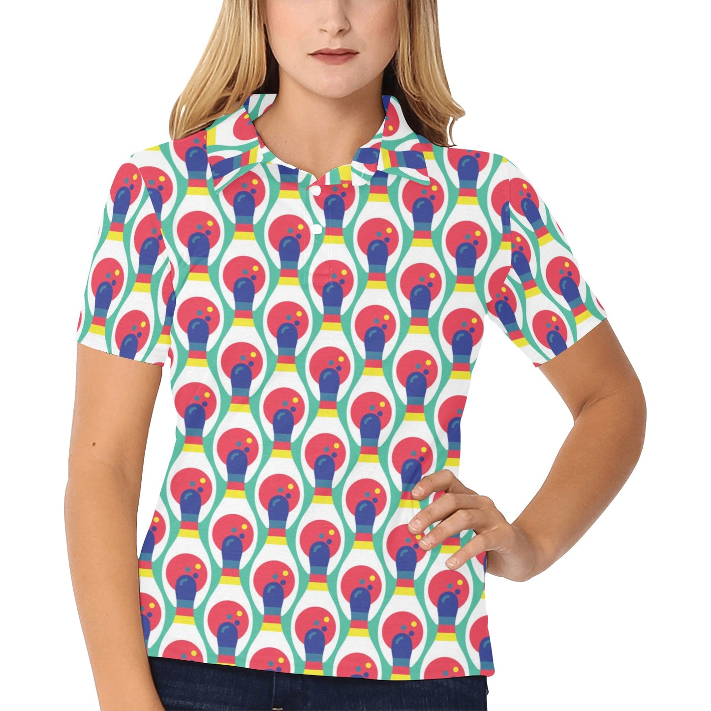 Bowling Pattern Print Design 05 Women's Polo Shirt