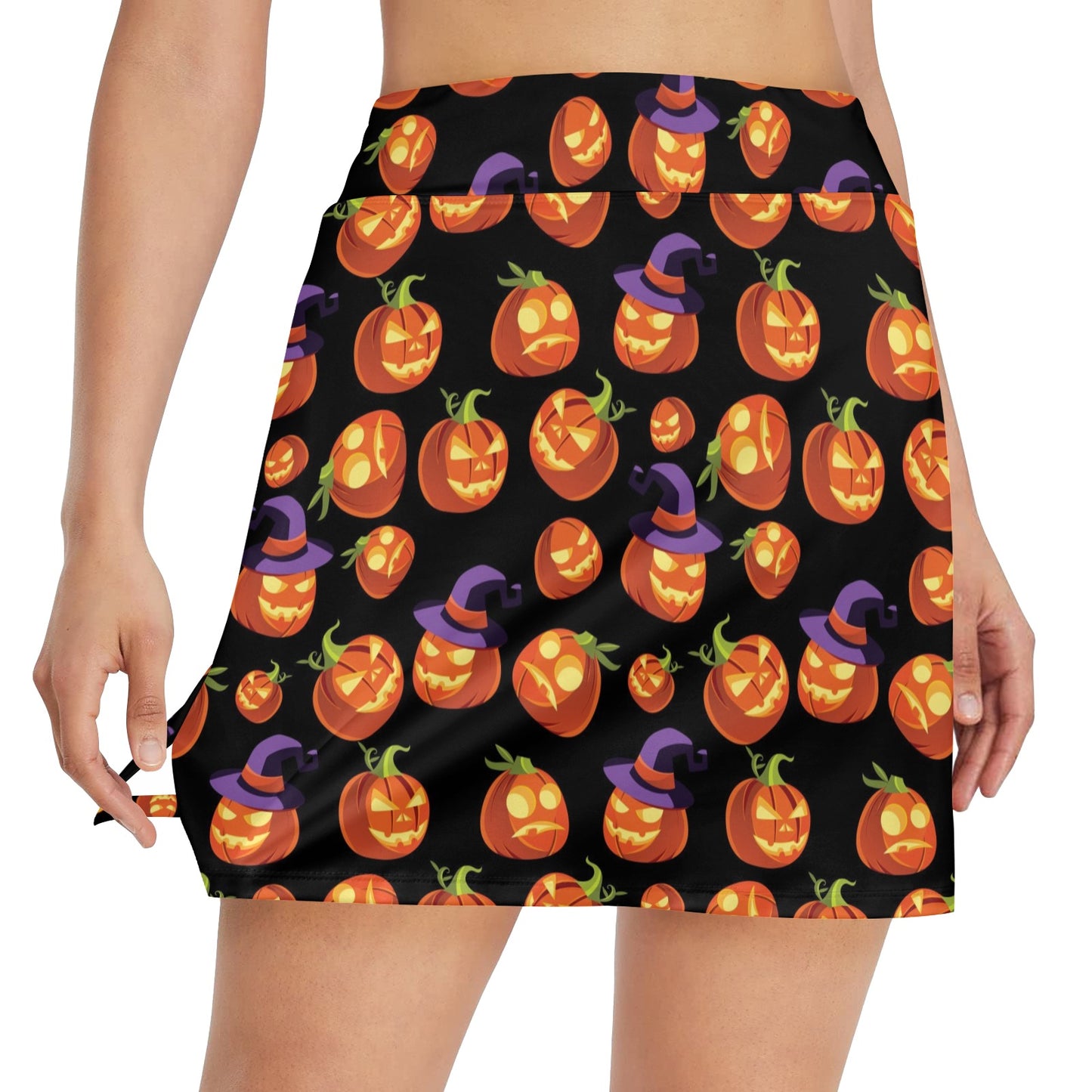 Witch Pumpkin Halloween Print LKS302 17" Golf & Pickleball Skort with Pockets