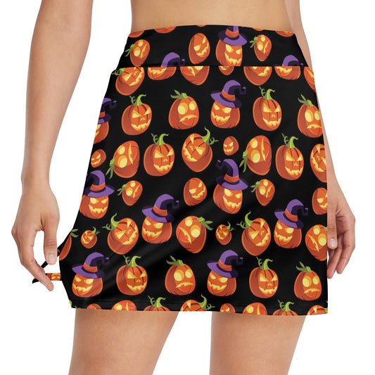 Witch Pumpkin Halloween Print LKS302 17" Golf & Pickleball Skort with Pockets