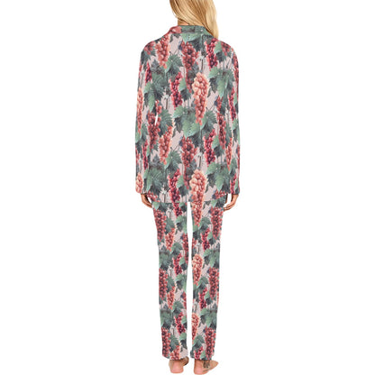 Grape Pattern Print Design GP01 Women's Long Pajama Set