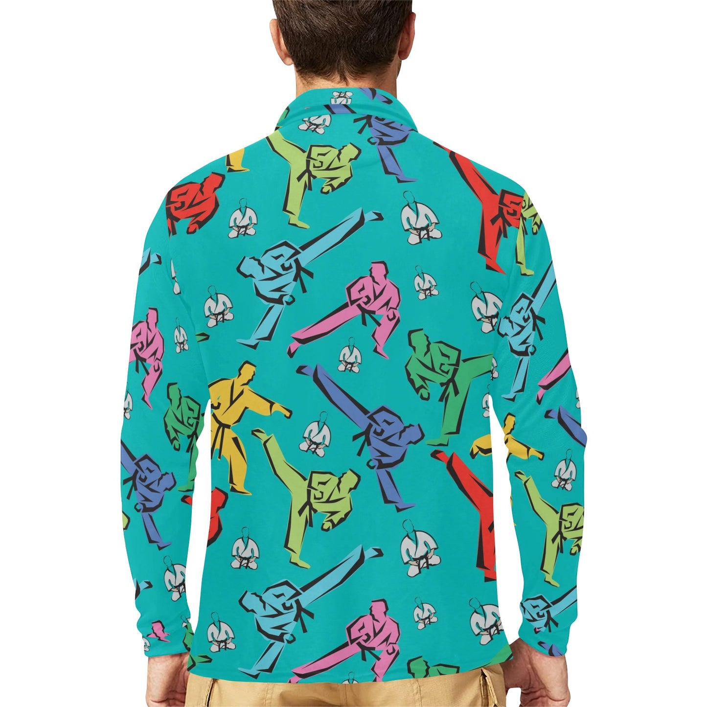 Judo Pattern Print Design 01 Long Sleeve Polo Shirt For Men's