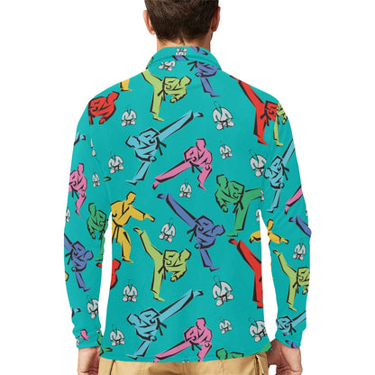 Judo Pattern Print Design 01 Long Sleeve Polo Shirt For Men's