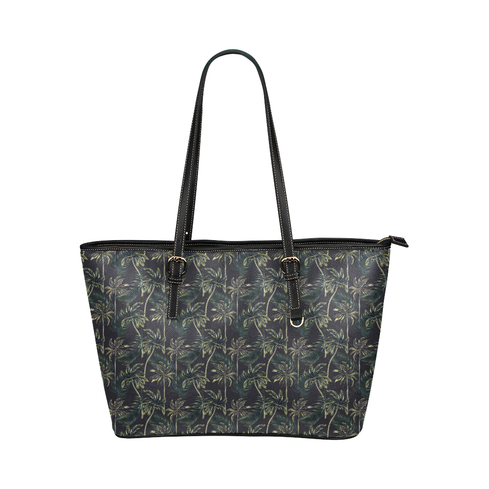 Palm Tree Background Design Print Leather Tote Bag