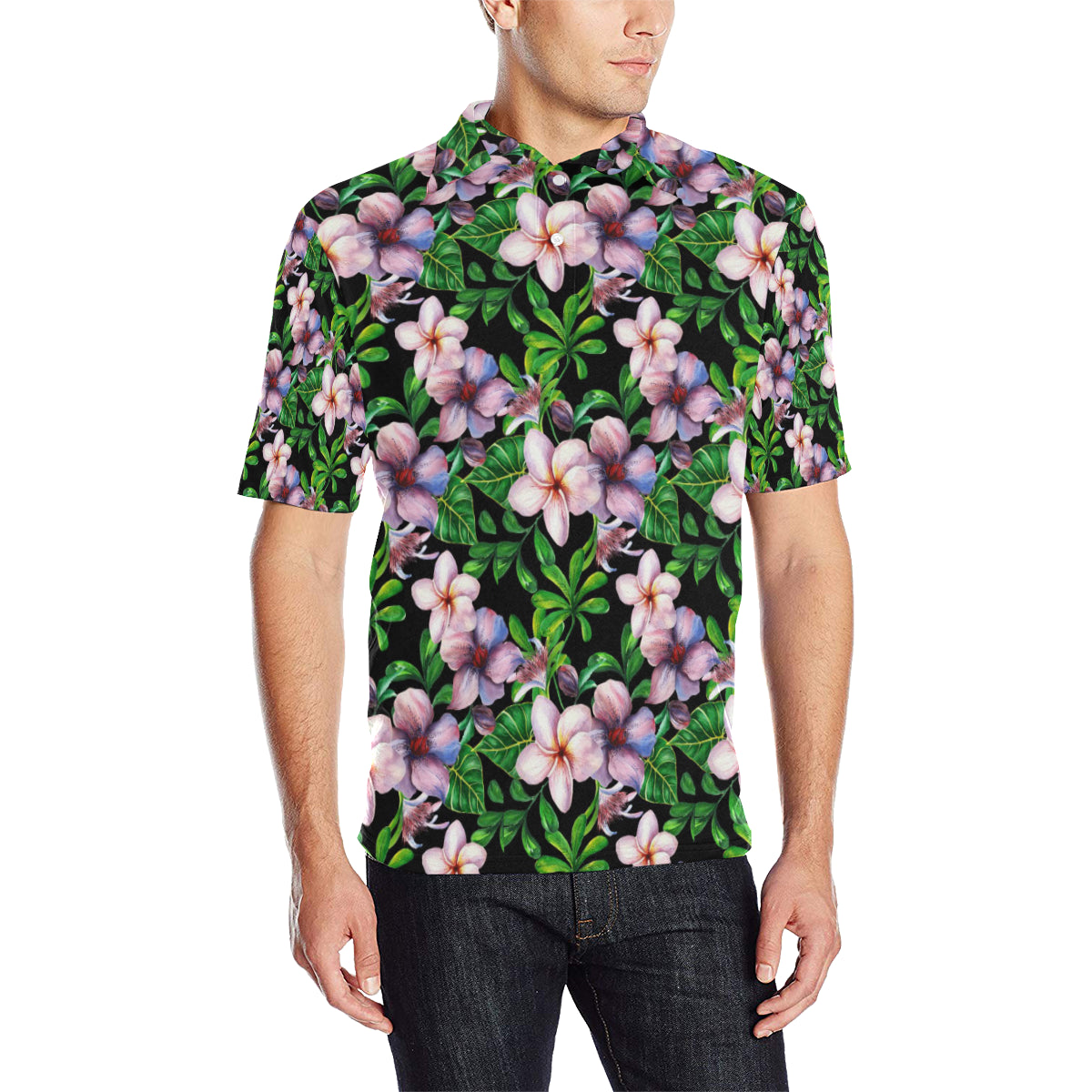 Plumeria Pattern Print Design PM01 Men Polo Shirt