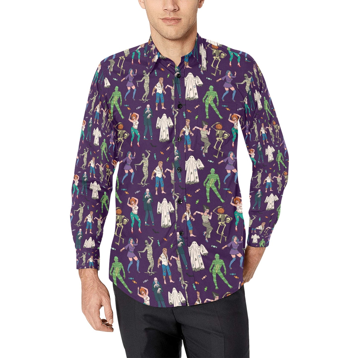 Creepy Zombie Print Design LKS302 Men's Long Sleeve Dress Shirt