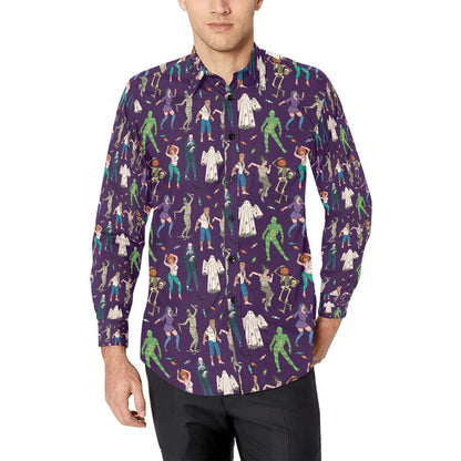 Creepy Zombie Print Design LKS302 Men's Long Sleeve Dress Shirt
