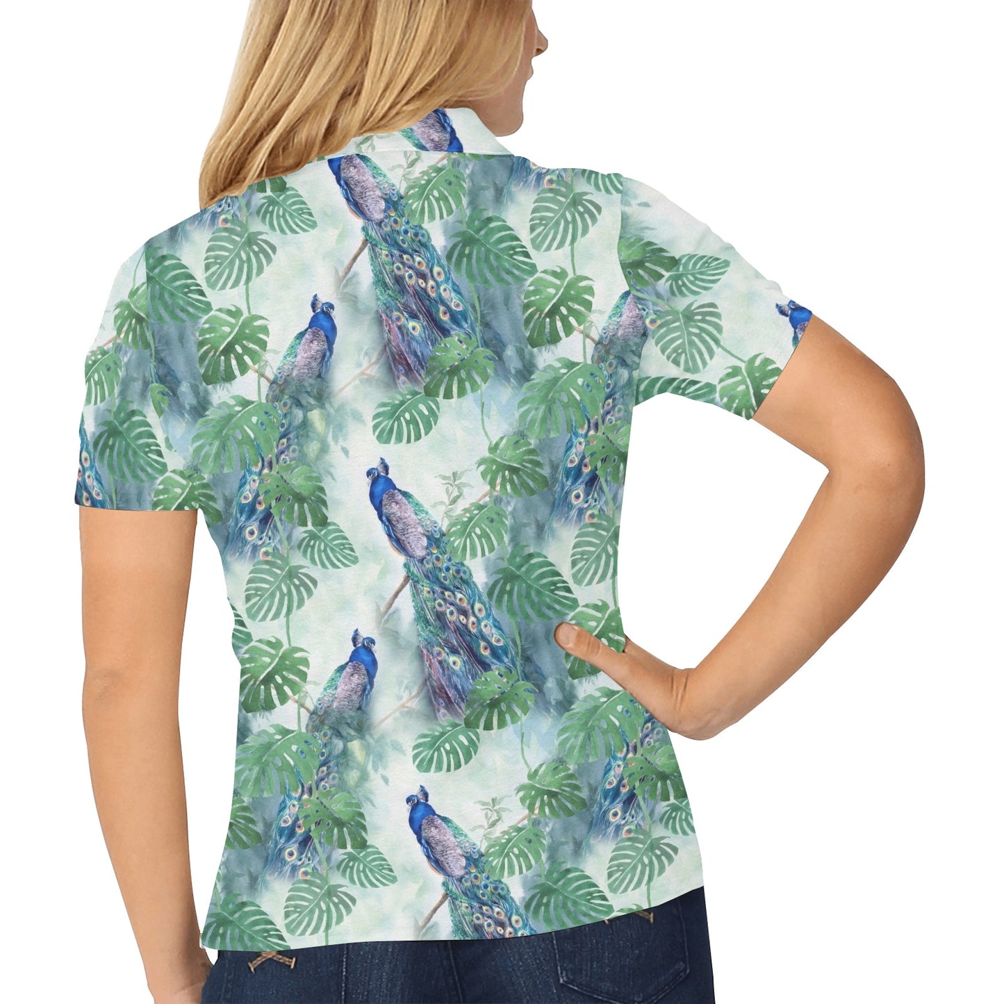 Peacock Pattern Print Design A02 Women's Polo Shirt