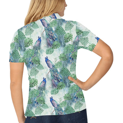 Peacock Pattern Print Design A02 Women's Polo Shirt