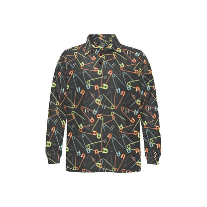 Safety Pin Print Design LKS301 Long Sleeve Polo Shirt For Men's