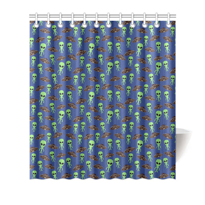 Alien Green UFO Pattern Shower Curtain