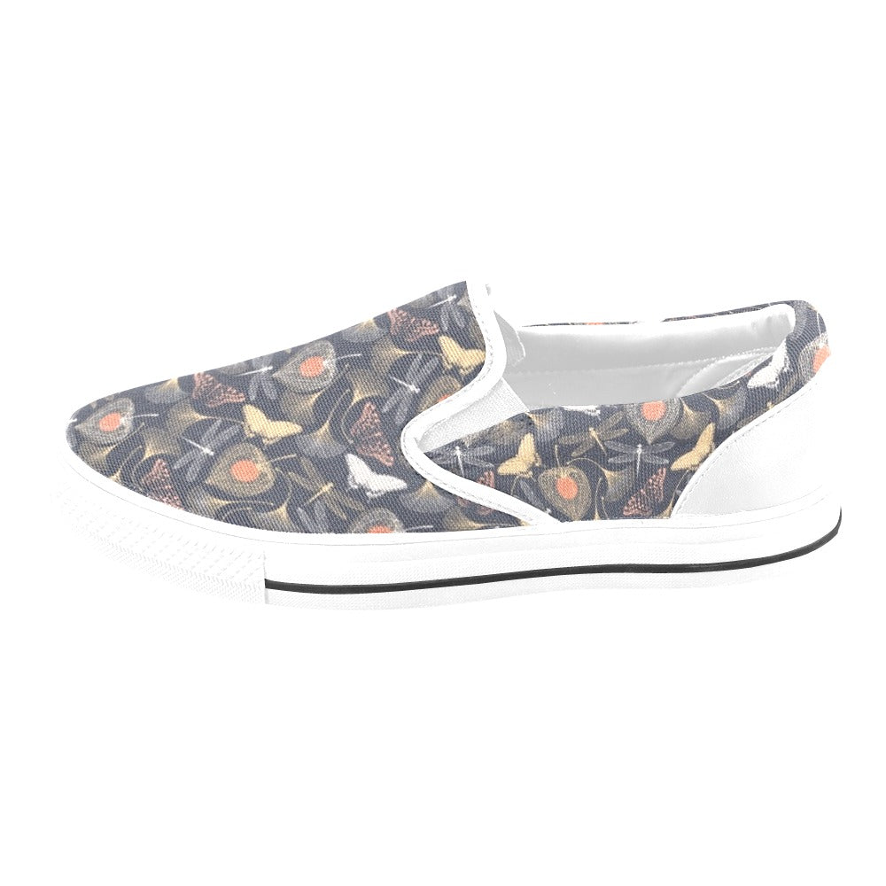 Dragonfly Print Design LKS404 White Slip Ons Canvas Women's Shoes