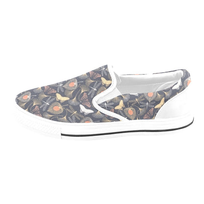 Dragonfly Print Design LKS404 White Slip Ons Canvas Women's Shoes