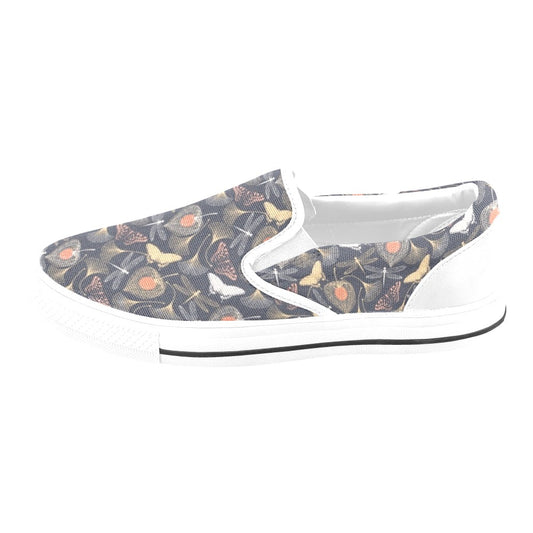 Dragonfly Print Design LKS404 White Slip Ons Canvas Women's Shoes