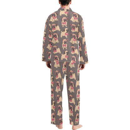 Pug Pattern Print Design A05 Men's Long Pajama Set