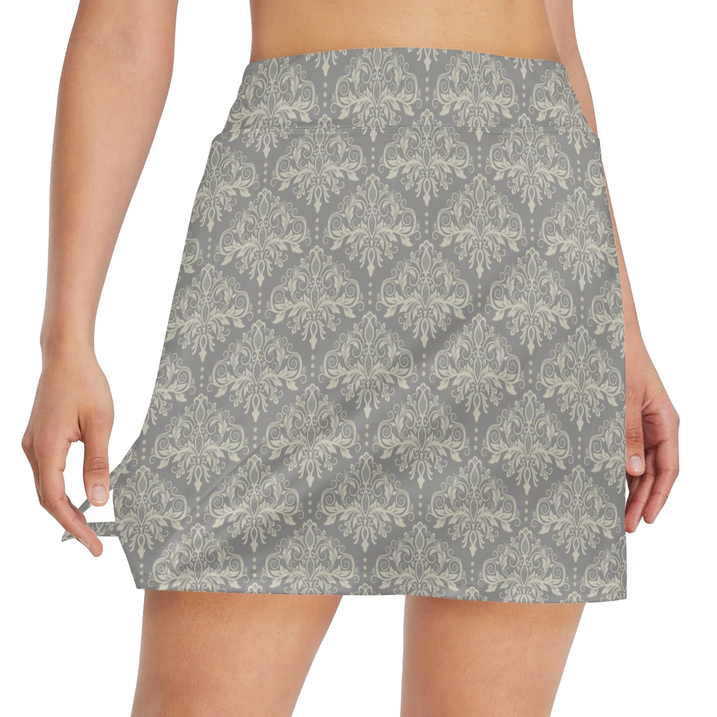 Damask Grey Elegant Print Pattern 17" Golf & Pickleball Skort with Pockets