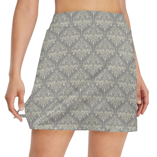 Damask Grey Elegant Print Pattern 17" Golf & Pickleball Skort with Pockets