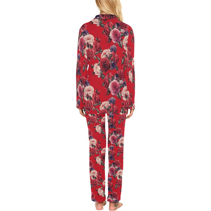 Rose Red Pattern Print Design RO07 Women's Long Pajama Set