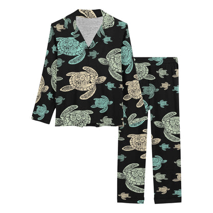 Sea Turtle Stamp Pattern Women's Long Pajama Set