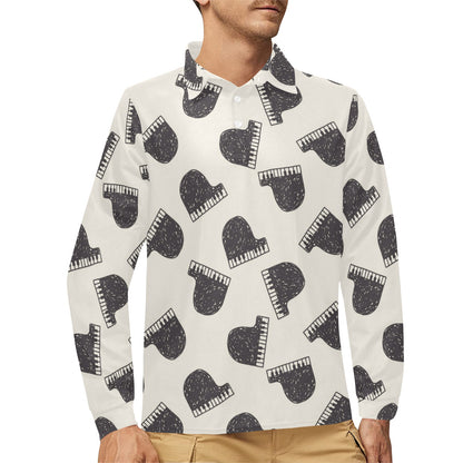 Piano Pattern Print Design 04 Long Sleeve Polo Shirt For Men's