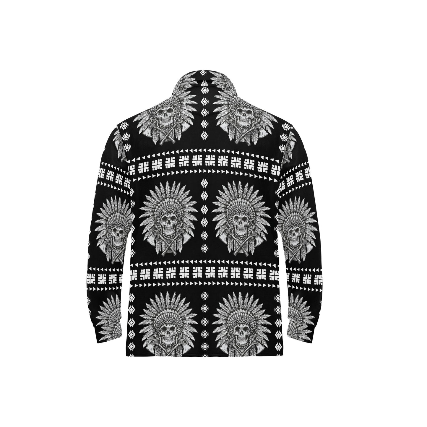 Native American Indian Skull Long Sleeve Polo Shirt For Men's