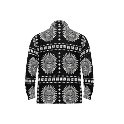 Native American Indian Skull Long Sleeve Polo Shirt For Men's