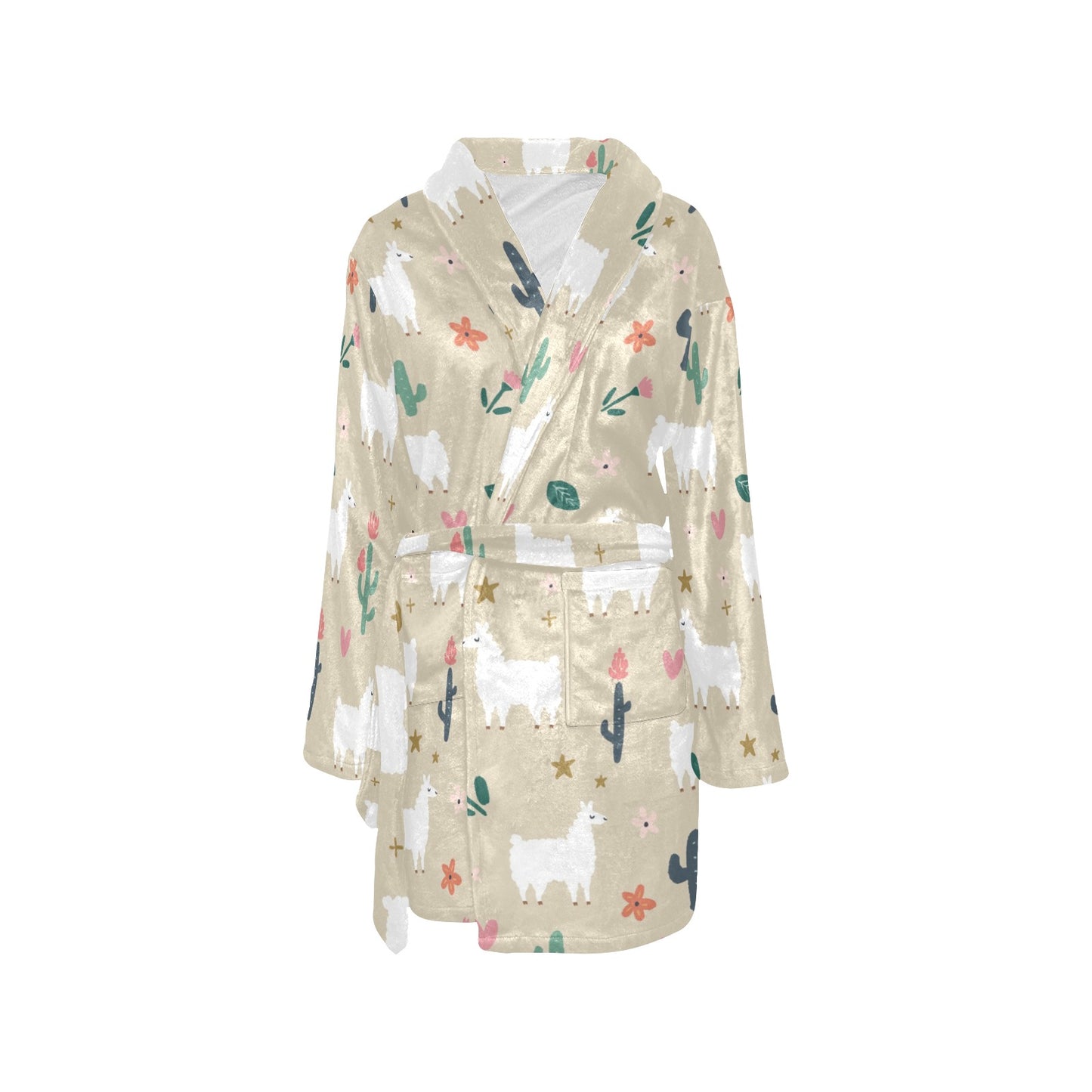 Llama Cactus Pattern Print Design 09 Women's Fleece Robe