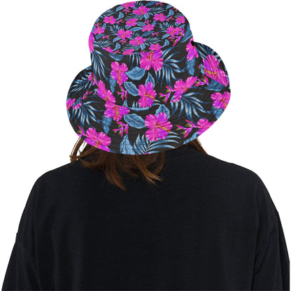 Neon Pink Hibiscus Pattern Print Design HB015 Unisex Bucket Hat