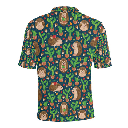 Hedgehog Cactus Pattern Print Design 04 Men Polo Shirt