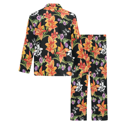 Tropical Flower Pattern Print Design TF02 Men's Long Pajama Set