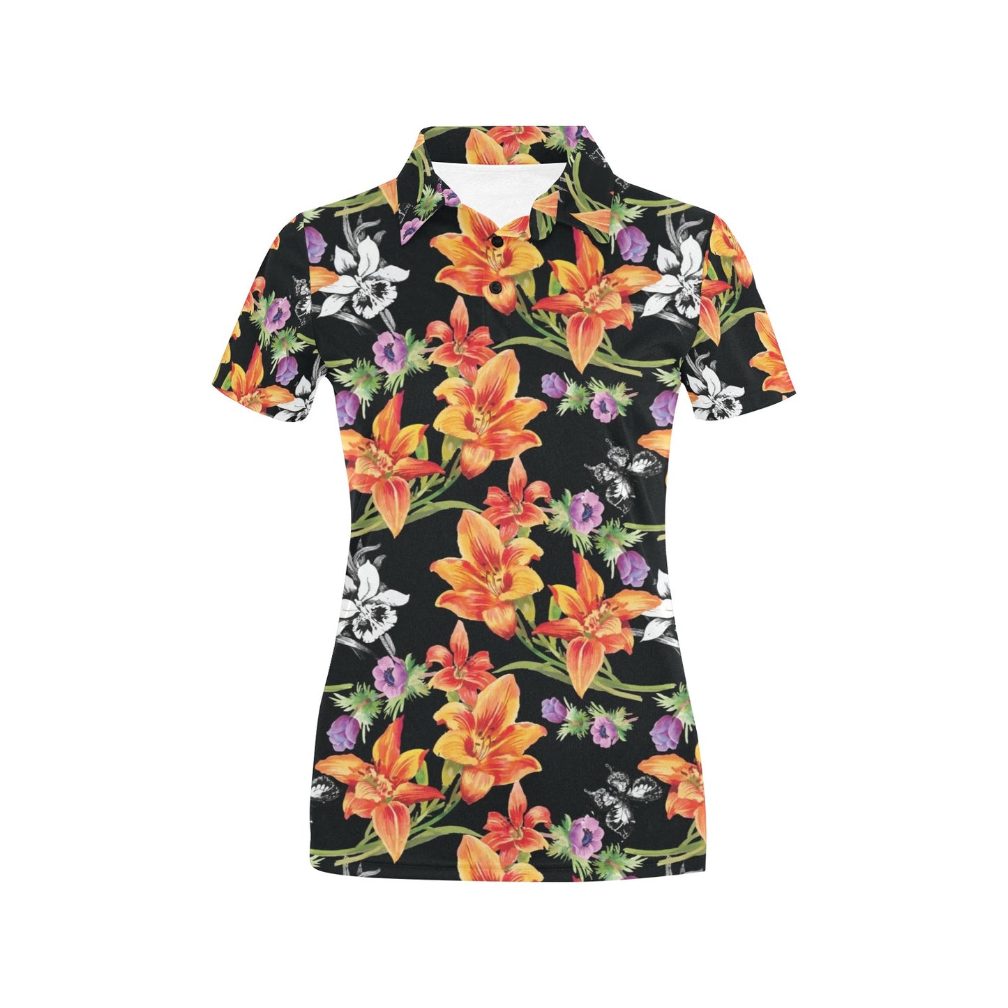 Tropical Flower Pattern Print Design TF02 Women's Polo Shirt
