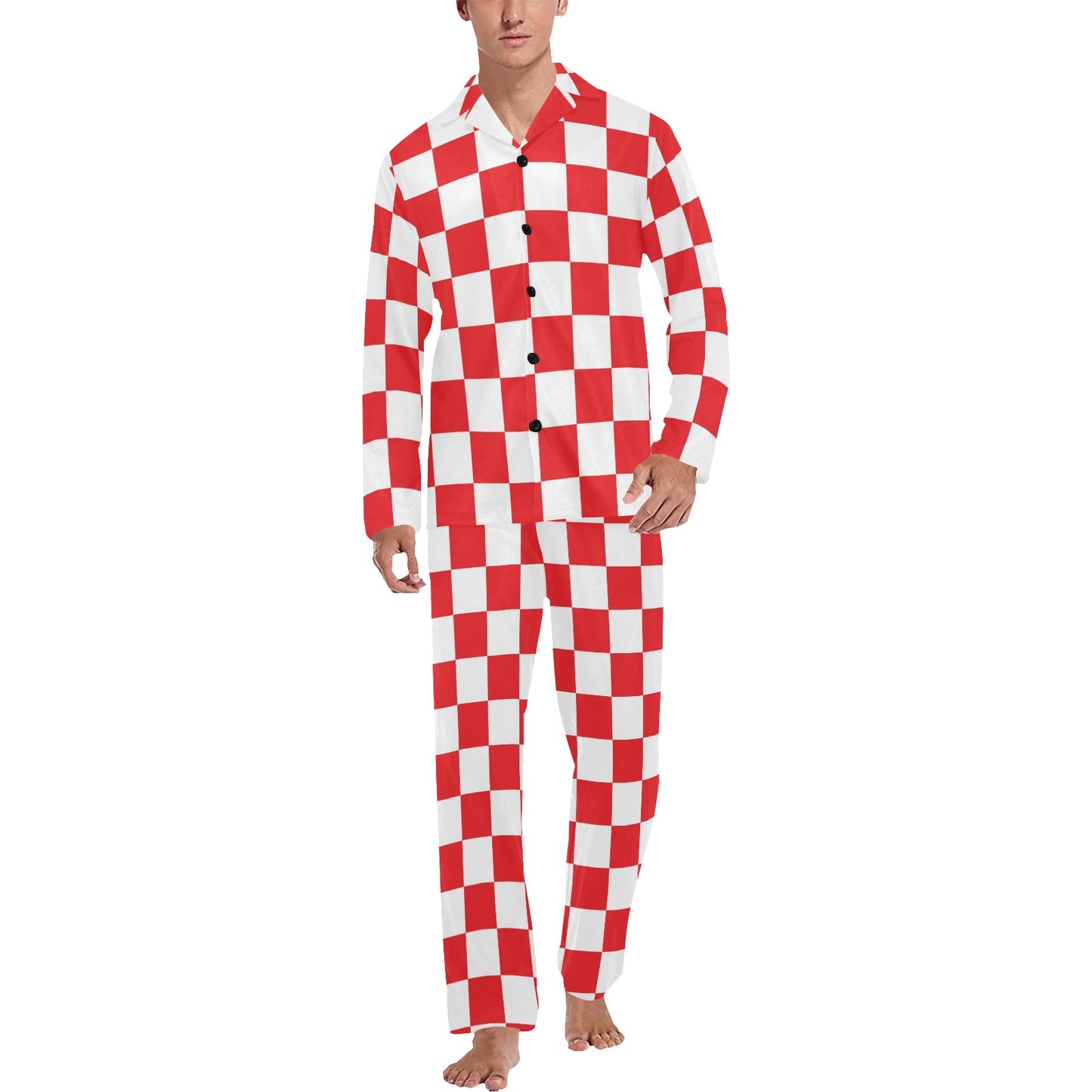 Checkered Red Pattern Print Design 04 Men's Long Pajama Set