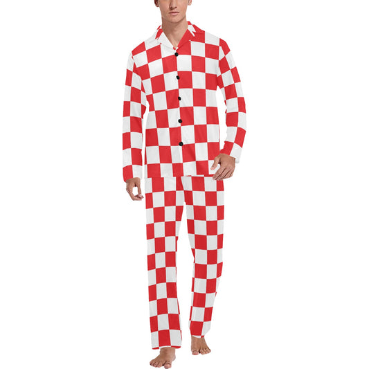 Checkered Red Pattern Print Design 04 Men's Long Pajama Set