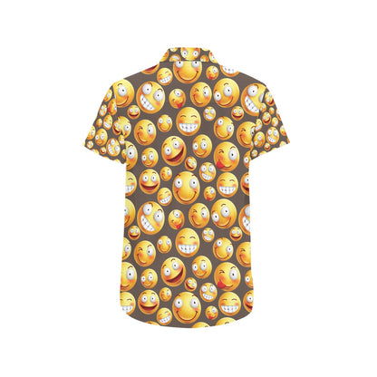 Smiley Face Emoji Print Design LKS303 Men Short Sleeve Button Up Shirt