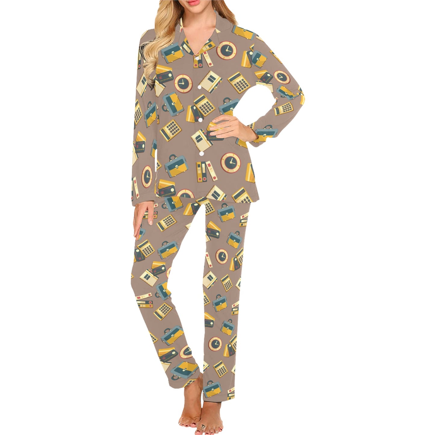 Accounting Financial Pattern Print Design 03 Women's Long Pajama Set