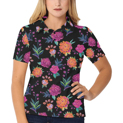 Marigold Pattern Print Design MR02 Women's Polo Shirt