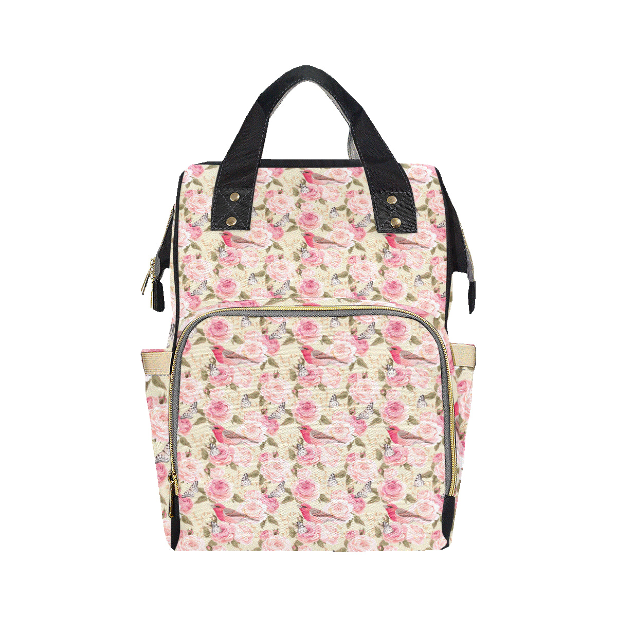 Bird Butterfly Pink Flower Print Pattern Diaper Bag Backpack